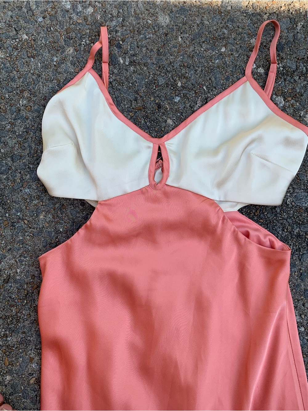 dee elly Coral Slip Dress with Cream Bodice